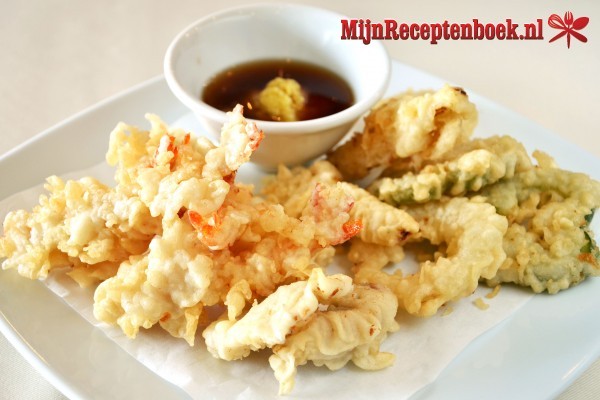 Gamba-tempura met sojasaus